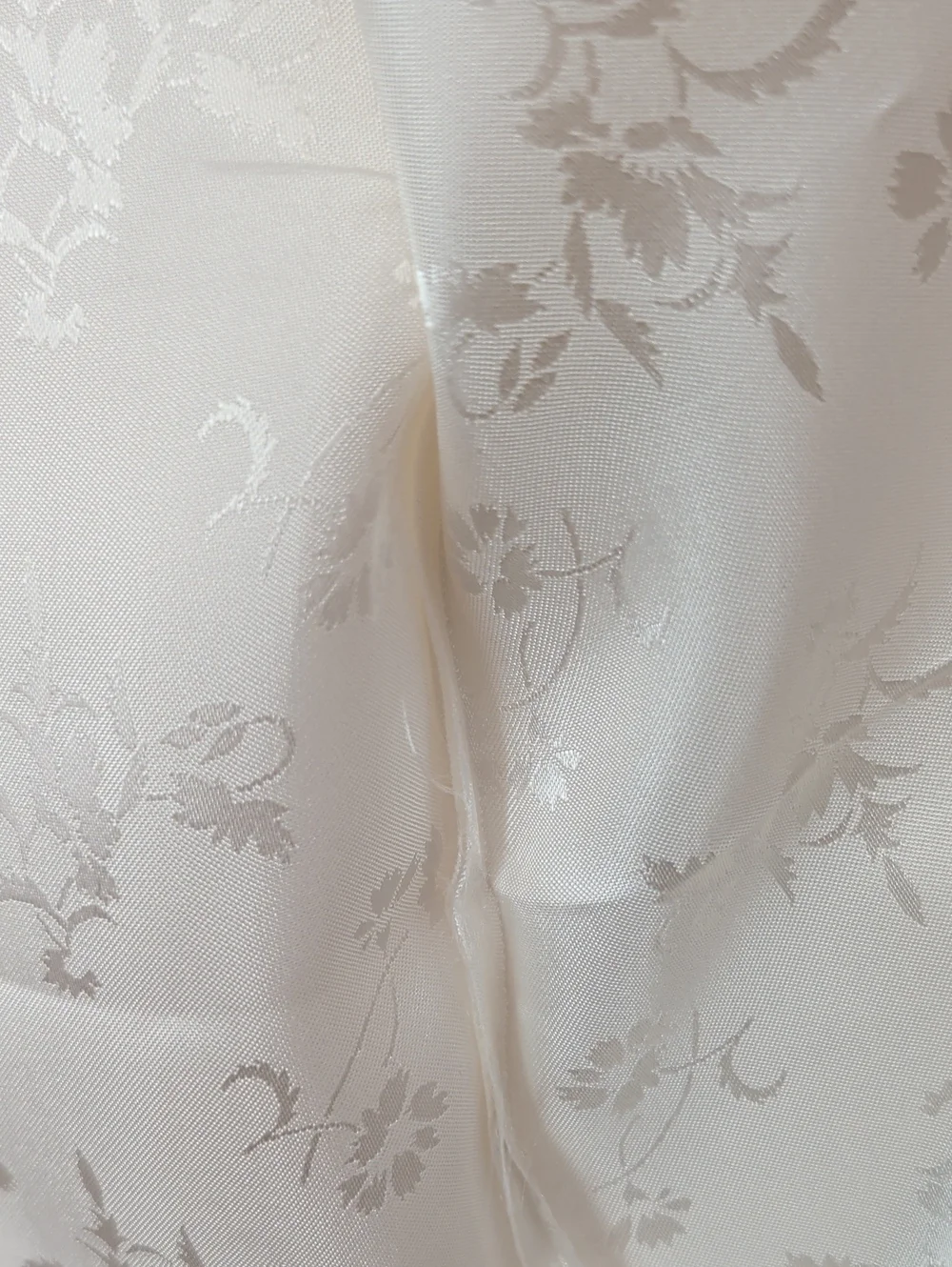 Embroidered Ivory Silk Scarf Floral Motif Fringe Minister Asian Inspired